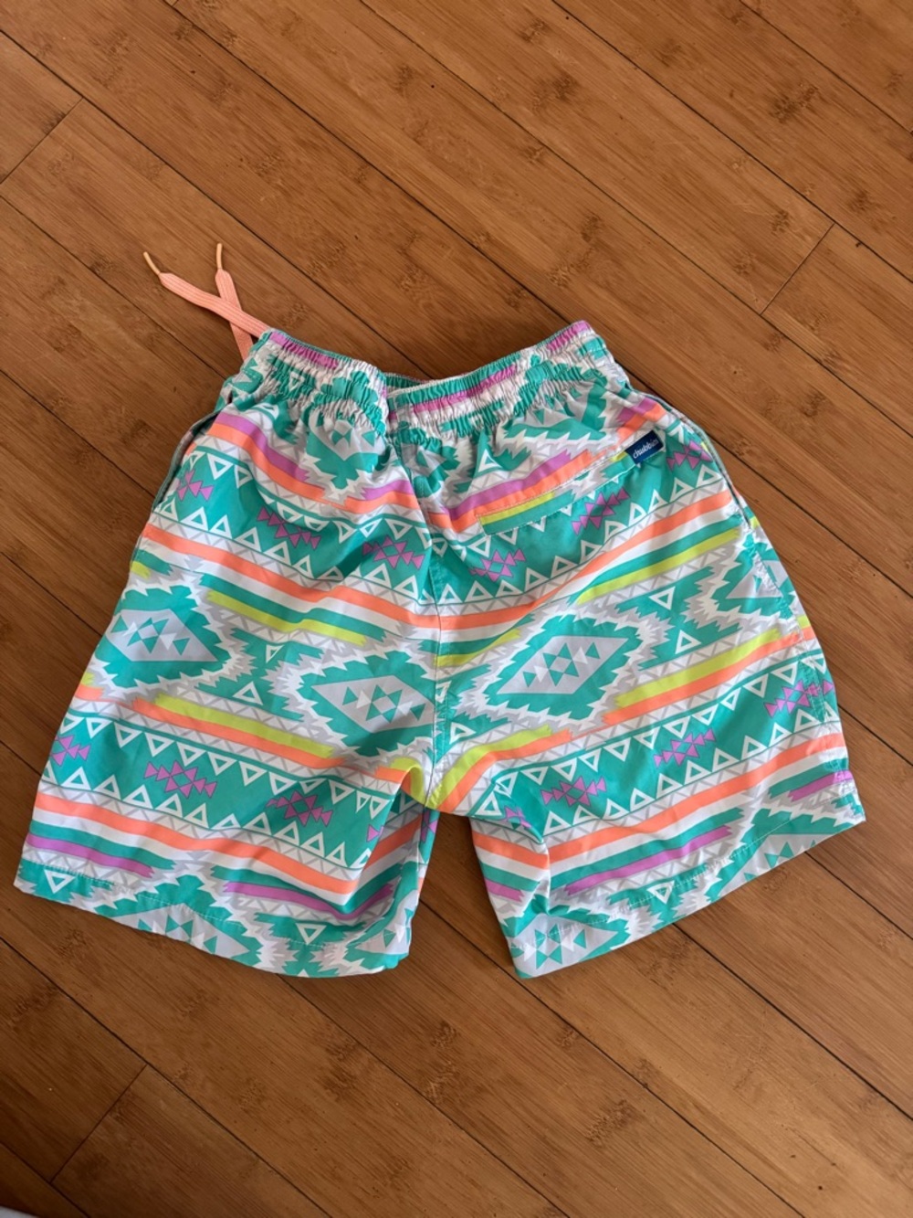 chubbies Teal Aztec-Pattern Athletic Shorts with Coral Drawstring - Picture 2 of 3